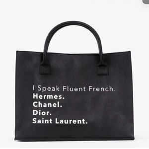 Black bag with white writing